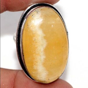 🎁New Yellow Lace Agate Ring, size 6, stamped 925